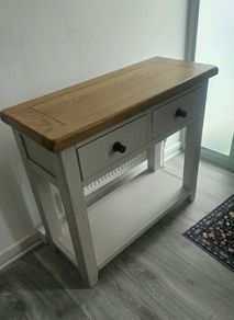 2 Drawer Grey & Solid Oak Console Table