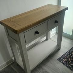 2 Drawer Grey & Solid Oak Console Table