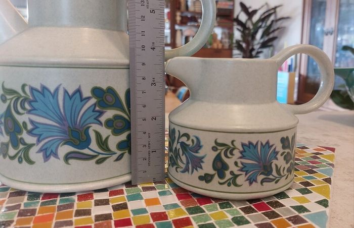 Fabulous Vintage Midwinter Stonehenge Coffee Pot and Milk Jug in the Caprice Pattern (Spanish Garden) Designed by Jessie Tate, Excellent Condition