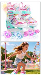 Kids Adjustable Unicorn Roller Skates (Light-Up Wheels) - Size S (UK 6C-9C)