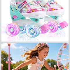 Kids Adjustable Unicorn Roller Skates (Light-Up Wheels) - Size S (UK 6C-9C)