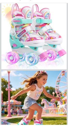 Kids Adjustable Unicorn Roller Skates (Light-Up Wheels) - Size S (UK 6C-9C)