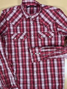 Vintage Levis Red Check Shirt Size M Mens - Pearl Snap