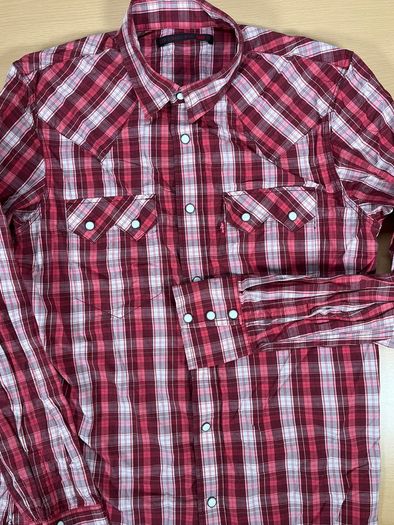 Vintage Levis Red Check Shirt Size M Mens - Pearl Snap