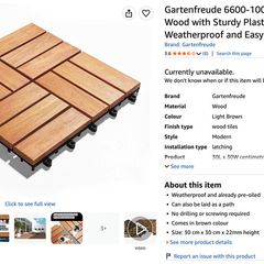 Gartenfreude 6600-1001 30 30cm Acacia Wood with Sturdy Plastic Base Decking Tiles Weatherproof and Easy to Install (Set of 10)