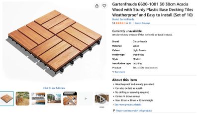 Gartenfreude 6600-1001 30 30cm Acacia Wood with Sturdy Plastic Base Decking Tiles Weatherproof and Easy to Install (Set of 10)