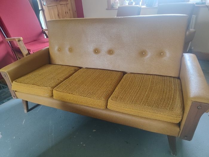 Iconic vintage mid-century 3-piece mustard living room suite