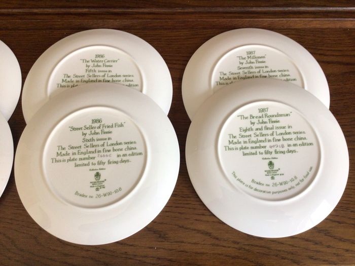 A complete series of decorative collectors plates by Wedgwood " The Street Sellers of London" Victorian style
