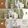 Toilet Storage Unit with 2 Sliding Door, Bathroom Storage Cabinet, Freestanding Toilet Space Saver with Adjustable Open Shelves, Laundry Cabinet Furniture, White Image 4