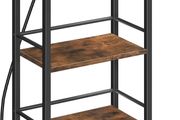 Narrow Side Table with Charging Station, 3-Tier End Table for Small Spaces, Sofa Table with Storage Shelf, for Living Room, Foyer, Bedroom, Office, Rustic Brown and Black