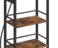 Narrow Side Table with Charging Station, 3-Tier End Table for Small Spaces, Sofa Table with Storage Shelf, for Living Room, Foyer, Bedroom, Office, Rustic Brown and Black