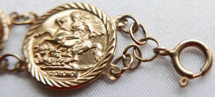 Vintage 9CT GOLD BRACELET Hallmarked 375. St. George Medallions  Bangle. length 7" - 4,45g
