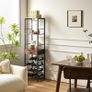 Wine Rack Freestanding Floor with Glass Holder,Brown TMJ905H | Bar Cabinet for Liquor and Glasses 4-Tier Coffee Bar Cabinet Glass Holder and Storage Drawer for Home Kitchen Living Room Image 2