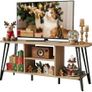 TV Unit for Living Room - 120cm Wooden TV Stand Cabinet with Open Shelves, Rounded Edges & Metal Legs, Modern Media Console TV Bench Image 2