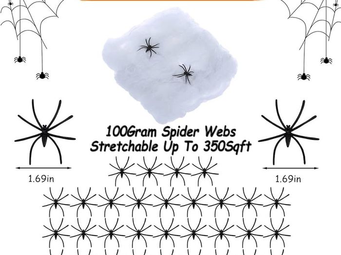 Halloween Spider Web Decoration, 100g Stretchable Cobwebs with 30 Realistic Fake Spiders - Perfect for Indoor/Outdoor, Garden, Garage & Haunted House Parties - Create a Chilling Atmosphere
