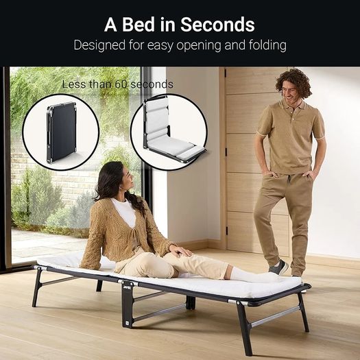 Compact Folding Bed with Comfort Mattress, Single