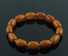 Luxury rare dark beeswax genuine Baltic amber beaded elastic bracelet with gold plated spacers vintage jewellery bracelets