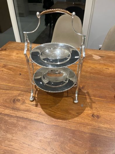G.W.S George Wish EPNS silverplate 2 Tier Cake Stand Rare Cane Handle