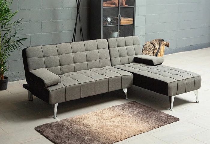 DARK GREY fabric Sofa Bed with Chaise and Cushions