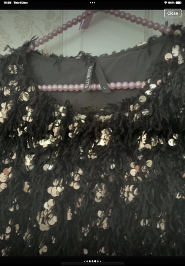 top Bnwot black fluffy embelished top short sleeve size large elli white brand