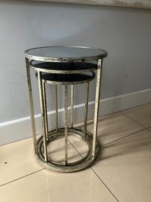 Nest of 3 Distressed Champagne Colour Mirrored Tables