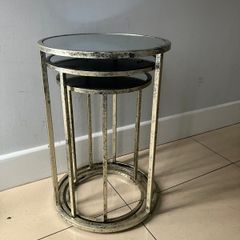 Nest of 3 Distressed Champagne Colour Mirrored Tables
