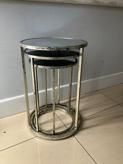 Nest of 3 Distressed Champagne Colour Mirrored Tables