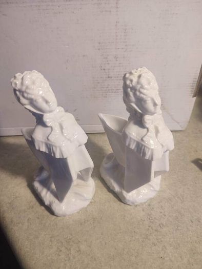 Pair vintage  hand made porcelain figurines / miniature vases or flower holder.
