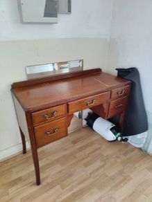 Vintage Solid Wood Writing Desk with Brass Handles 5 Drawers