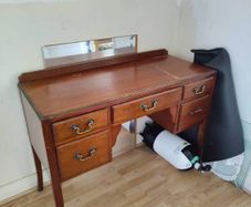 Vintage Solid Wood Writing Desk with Brass Handles 5 Drawers