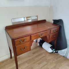 Vintage Solid Wood Writing Desk with Brass Handles 5 Drawers