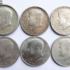 John Kennedy Silver half Dollars 1964-1964-1965-1974-1976-1977