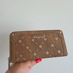 Desigual Brown Studded Cutout Zip-Around Purse Wallet