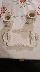 Beleek Esk Plate And 2 Rose  Bowl Vases.