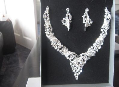 Silver Crystal  Bride's Designer Neck Piece and Earrings