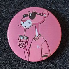 Pink panther, pin back button badge.