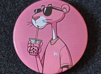 Pink panther, pin back button badge.