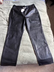 Women's Black Faux Leather Trousers UK 16