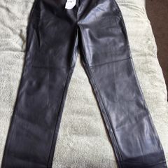 Women's Black Faux Leather Trousers UK 16
