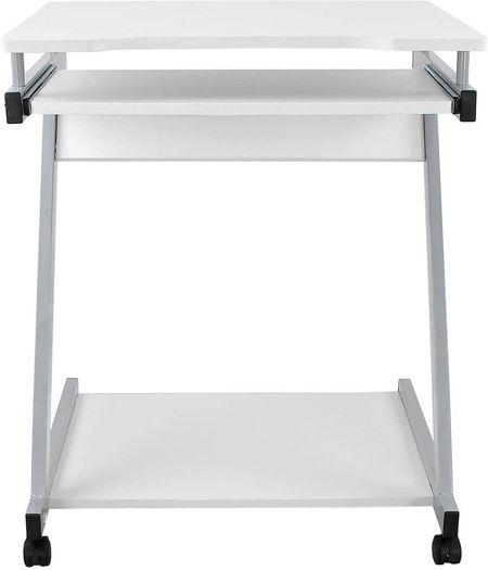 _desk, computer table with 4 castors, 2 of them with brakes, PC table easy-to-use keyboard pull-out, easy assembly, space-saving Z-shaped PC table, white