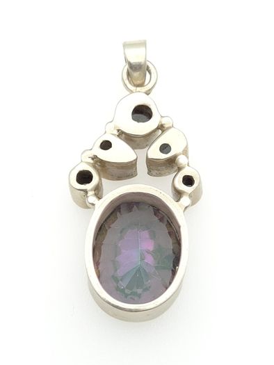 Vintage 925 Sterling Silver & Mystic Topaz Pendant