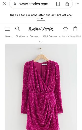 Sequin dress party dress Other Stories with a wrap silhouette padded shoulders pink lined size 42/ M BNWT