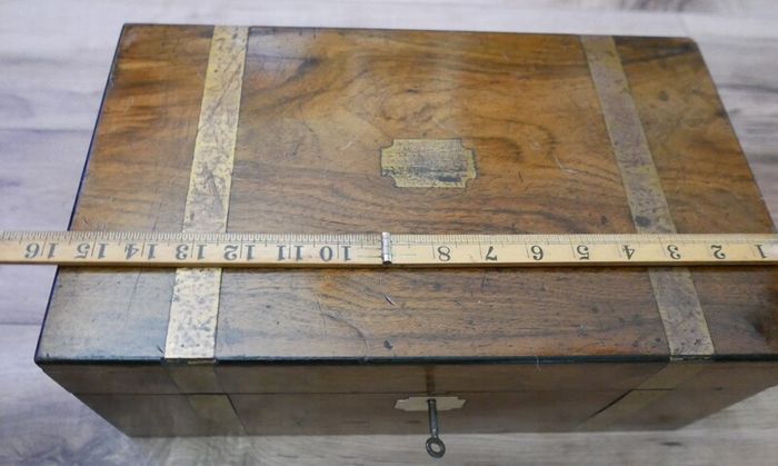 Antique Victorian  Brass Bounded Writing Box (WITH A KEY) 16" X 9" X 6,5"