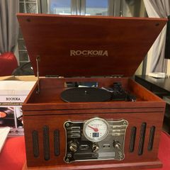 Vinyl record player, Bluetooth vintage with built-in speakers - LP vinyl record playback, FM radio, cassettes, CD, MP3 USB and SD card reader - Retro (monarch)