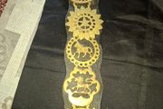 Set of Five Old Brass Horse Medallions on a black strap, a Commemorative 1911 King George V and Queen Mary design at the bottom, Postage Available