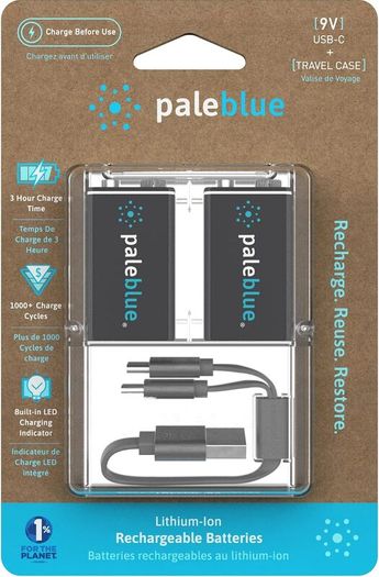 Pale Blue 9V USB-C Rechargeable Batteries - 2 Pack