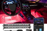 Car LED Strip Light, Interior Car Lights 2-Line Design Waterproof 4pcs APP Control Lighting Kit, Under Dash RGB Car Lighting with Car Charger