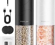Rechargeable Electric Salt and Pepper Grinder Set, Salt and Pepper Mill with Ceramic Grind, Dust Cover with One-Button Control, Adjustable Coarseness, LED Light, for Home & Kitchen, Black&White
