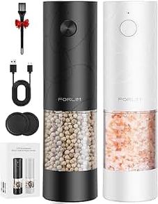 Rechargeable Electric Salt and Pepper Grinder Set, Salt and Pepper Mill with Ceramic Grind, Dust Cover with One-Button Control, Adjustable Coarseness, LED Light, for Home & Kitchen, Black&White