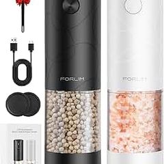 Rechargeable Electric Salt and Pepper Grinder Set, Salt and Pepper Mill with Ceramic Grind, Dust Cover with One-Button Control, Adjustable Coarseness, LED Light, for Home & Kitchen, Black&White